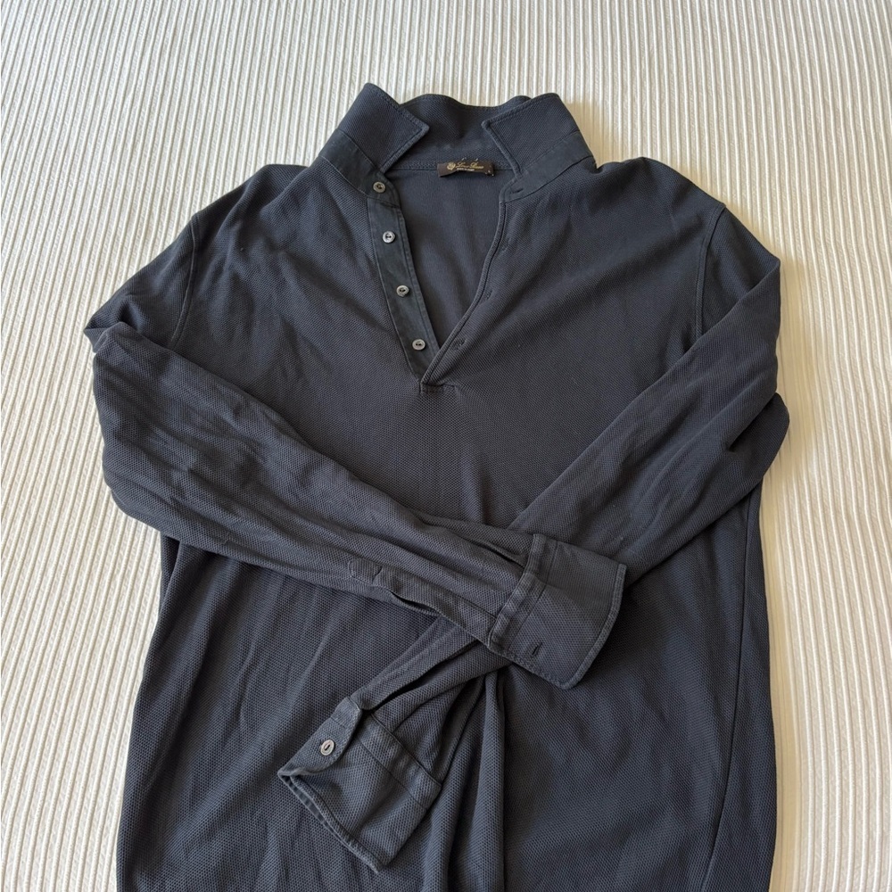 Loro Piana Navy Blue Long Sleeve Polo Shirt